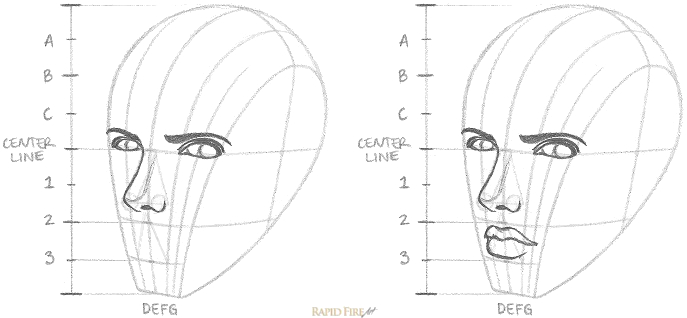 How to draw a female face 3 Quarter View RFA Step 4