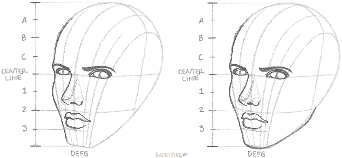 How to draw a female face 3 Quarter View RFA Step 5
