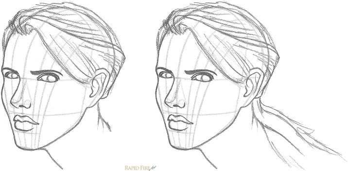 How to draw a female face 3 Quarter View RFA Step 7_Hair