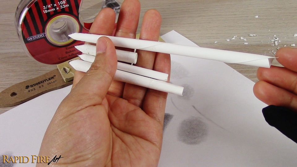 Showing different types of homemade blending stumps in length and thickness