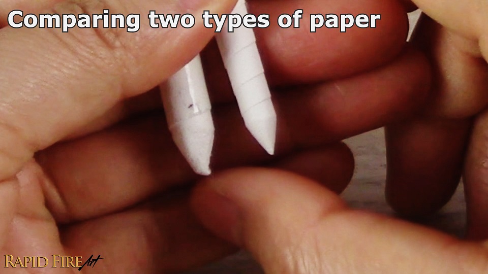 comparing the tip firmness of two blending stumps made of different types of paper